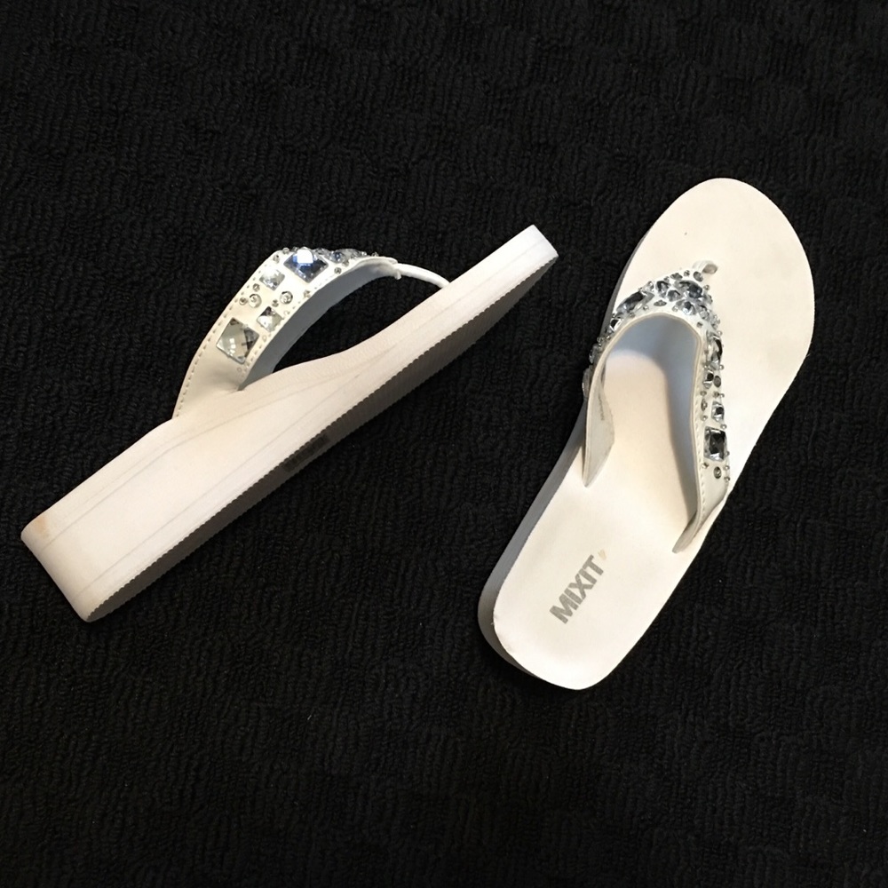 White wedge jeweled sandals size 9 worn once